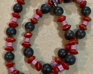 Antique Native American Coral & Trade Bead Necklace, 18 inches