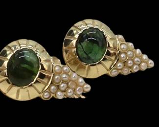 GOLD PEARLS AND EMERALD EARRINGS