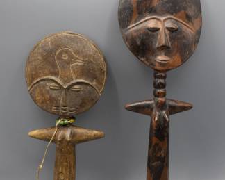 PAIR OF ANTIQUE ASHANTI GHANA TRIBAL ART AKUA'BA FERTILITY DOLL SCULPTURE