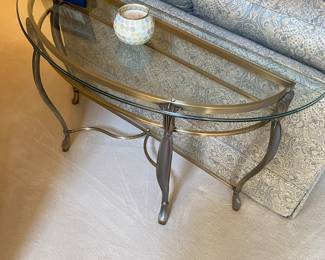 Metal and glass loveseat table