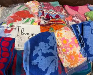 Vintage sheets, flower power, vintage towels, quilt tops
