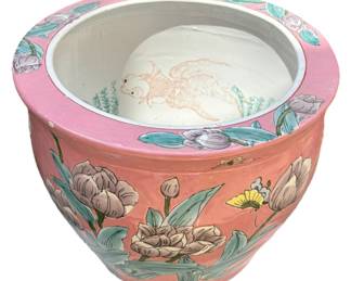 Vtg. Pink Ceramic Chinoiserie Planter 