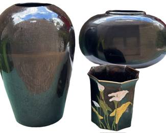 2 Black Haeger Modernist Vases More 