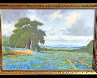 Signed Pastoral Bluebonnet Oil Painting 