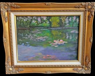Gilded Frame Waterlily Signed Artwork 