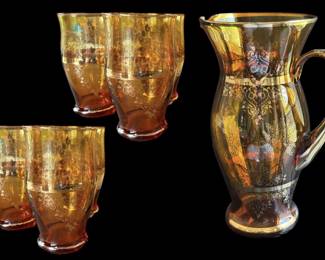 Unique Amber Glass Pitcher Glasses 