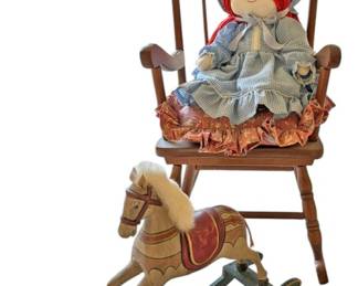 Antique Doll Rocking Horse Childs Chair 