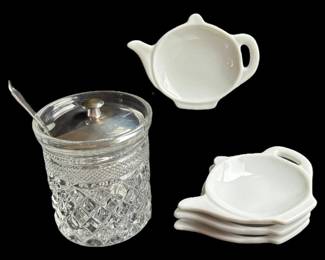 Crystal Sugar Jar Small Teapot Plates 