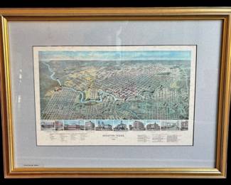 Framed Print of Antique 1891 Houston Map 