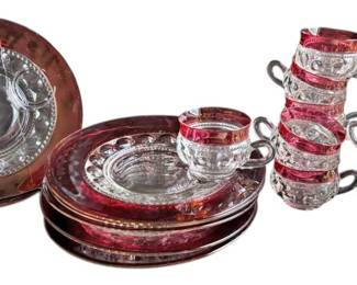 Indiana Glass Co. Ruby Snack Plates Cups 