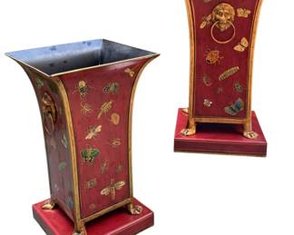 Burgundy Gold Toleware Vases 