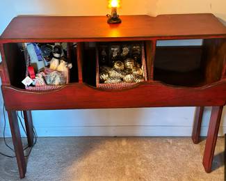 Wonderful Rustic Red Console Table with 3 Open Storage Compartments, 37.5"W x 13"D x 29"