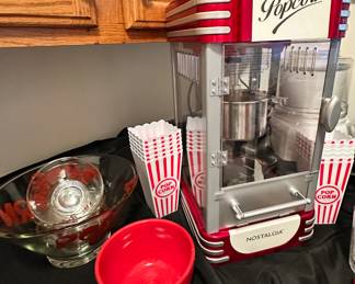 Fun Nostalgia Popcorn Maker Shown with Everything Needed for a Great Night of Family Fun!