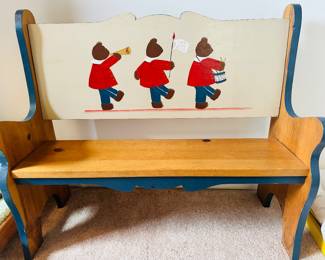 Custom Bench Featuring a "Teddy Bear Parade", 28"W x 11"D x 24"H, Perfect Addition to Your Little One's Bedroom!
