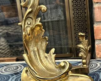 Detailed View of the Lovely Rococo-Style Brass Andiron.