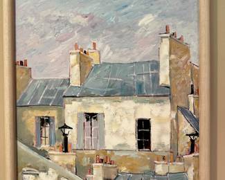 Jauquin (French) Signed with Original Drawing and Custom Inscription on the Back, Framed Oil on Canvas, 16" x 19".