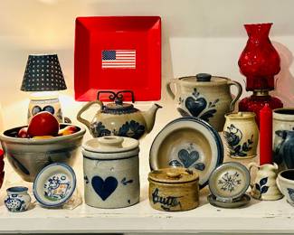 Extensive Collection of Vintage Rowe Pottery (Cambridge, WI) Including a 14" Cow Themed Butter Churn, Lamps, Cookie Jars and So Much More!