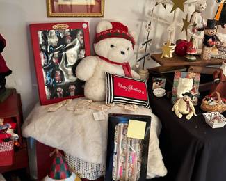 Wonderful Santa Bear Commemorative Fifteen Year Mini Ceramic Replica's, Shown with a Full Size Santa Bear, Christopher Radko Strung Trains, Signed S. Roozen Santa Gourd, Signed Sam Kelly Santa Gourd and More!