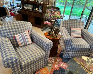 Vintage Ethan Allen Club Chairs, 38.5"W x 36"D x 36.5"H Shown with Decorative Throw Pillow.