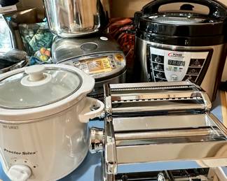 Brand New in Box Pasta Machine Shown with a Power Pressure Cooker XL a Zojirushi by Fagor Induction Heating System (NIB) NP-HCC10, and a Proctor Silex Mo: 33015 Mini-Croc Pot.