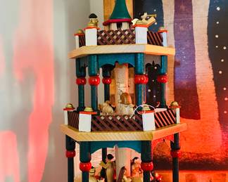 Vintage 3-Tier German Christmas Pyramid, Set in Motion by the Heat From Candles, Comes with Box and Original Paperwork.