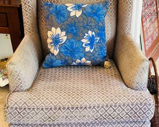 Great Mitchell Gold + Bob Williams for The Good Wife (USA) Wingback Chair with Hammered Metal Detailing, 41"H x 31"D x 30"W.