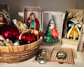 Fabulous Collection of Department 56 Mercury Glass Hand Painted Ornaments, a Christopher Radko Santa, Vintage Santa Claus Mold from Midwest Importers of Cannon Falls, Kurt Adler, Inc (KSA Collectibles) Polonaise Collection by Komozja Hand Blown and Hand Painted Ornaments and More.