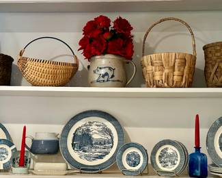 Fantastic Selection of Signed and Hand Made Woven Baskets including a J.N. '87 Signed Basket (14"), L. Scheffler Signed 9" Basket, L. Opie Signed Basket a Lovely Rowe Pottery Works 7" Decorative Pottery Piece and More!