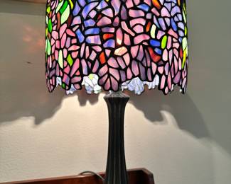 21.5" Tiffany-Style Wisteria Table Lamp Shade on Sculpted Iron Base.