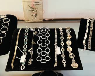 Small Sample of the Amazing Sterling, Gold & Custome Jewlery Available Including Brighton, Vintage Napier, Nurse Watches, Alex & Ani, Vintage Geneva Watch and Many Clip On Earrings. *GOLD & STERLING IS ALL KEPT OFF SITE UNTIL SALE*