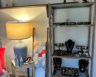 Fantastic 4 Shelf Glass Shelf Display Case (65"H x 12.5"D x 26.5"W) with Brass Frame, Amazing Jewlery and More!