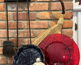 Whimsical Williamsburg Pottery 8", "Birdhouse "Will Rent for a Song" Shown with a Bennington Potters Agate Glaze 10.5" Decorative Plate and a Signed Eldreth Pottery 5" Salt Glazed Stoneware Crock with Blue Heart Motif.