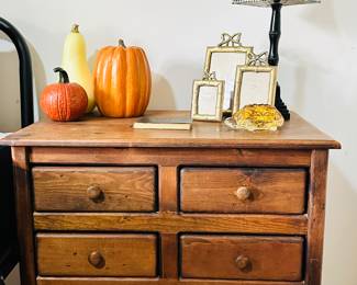Vintage Country Pine 4-Drawer Nightstand/End Table, 30"W x 19.5"D x 29"H Shown with Additional Fall Decor. (Two Nightstands Available)