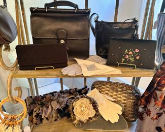 Gorgeous Coach Leather Crossbody, Silk Clutch Made in France, LJS Collection Metallic Leather Purse, Brand New Carol Lahm Sloane Velvet Print Clutch, Off White Italian Leather Capretto Lavabile Sz 7 Glove & Velvet Olive Green Clutch Available. Incredible Selection!