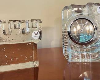 Wonderful Sasaki Crystal Clock (As Is) Shown with a Dansk 3 Tier Crystal Candleabra.