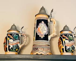 Vintage DBGM 53 German Beer Stein with Pewter Lid Collection, the Center is a Working Music Box & Stein!