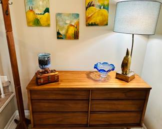 Welcoming Foyer with Lovely Decor including 3 Janet Weaver Painted Boards.