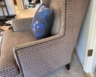 Side View of the Mitchell Gold + Bob Williams for The Good Wife (USA) Wingback Chair with Hammered Metal Detailing, 41"H x 31"D x 30"W.