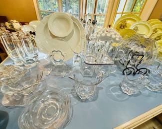 Still More Incredible Dinnerware Available Including Duncan Miller "Canterbury" Heavy Pressed Clear Glass Tea Service Set Includes 7 Desert Plates, Cream & Sugar, 4 Cups & Saucers And More!