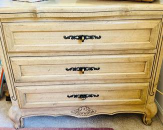 Pair of Vintage French Provincial Style 3-Drawer Side Table, 30"H x 20"D x 36"W, with a Hidden Extendable Shelf.