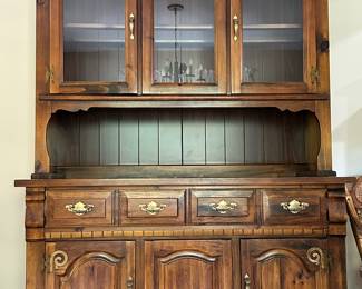 Vintage Country Style Lighted Oak China Cabinet, 78"H x 18"D x 56"W.