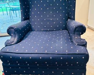 Extremely Comfortable Barcalounger Wingback Chair in Navy, 27"W x 36"D x 42"H.