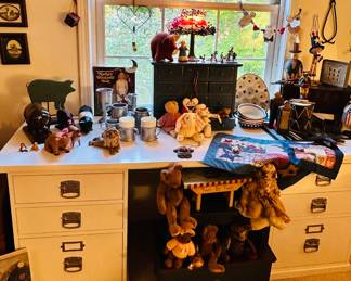 Moving into the Americana and Folk Art Section of our Boutique, You'll Find a 3-Piece Solid Wood Desk Shown with Fabulous Collectibles!
