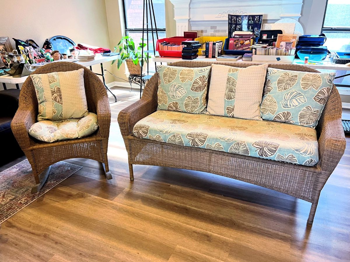 Great wicker settee and matching rocker