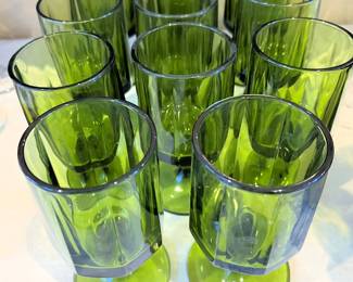 Indiana Colony Nouveau avocado green footed goblets set