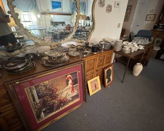 Artwork, mirror, silver, hutch 