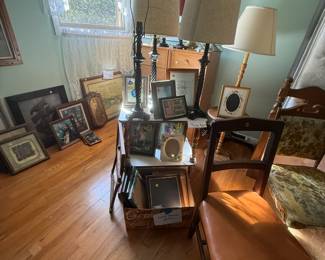 Pictures, frames, lamps, chairs, tables