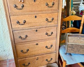 Tall Narrow Oak Chest / downstairs 