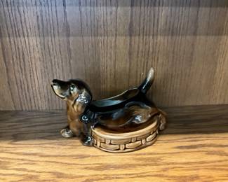 Ceramic Dachshund Dog Dresser Caddy / Planter