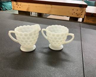 Anchor Hocking Milk Glass Bubble Pattern Sugar & Creamer Set
